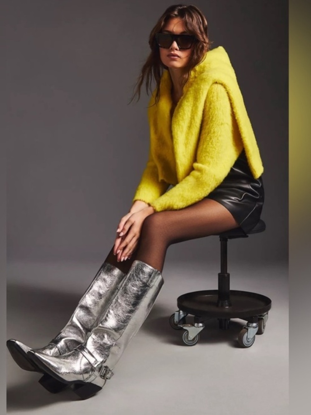 Anthropologie Caverley Western Boots Milly in Crinkle Silver